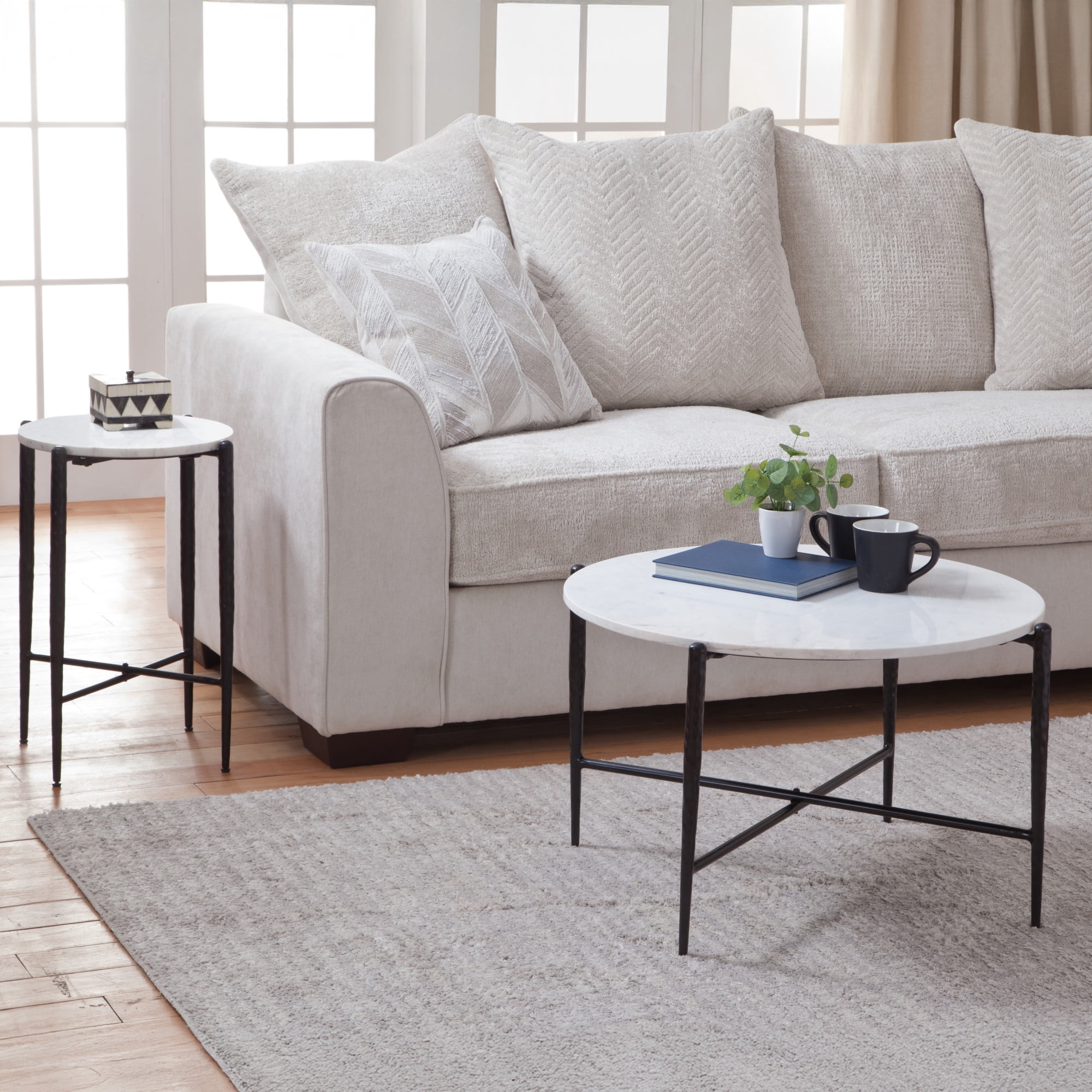 Steve Silver Loxie White Marble Top Round End Table