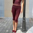 thumbnail image 5 of Womens Capri Leggings Low Waisted Slim Leg Polka Dots Capris Split Hem Cropped Yoga Pants, S, 5 of 9