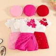 thumbnail image 3 of DJDLJWCJ Girls Outfit Sets Girls Stripe Printed T Shirt and Summer Lightweight Shorts with Hat Pink Size 3Y, 3 of 8