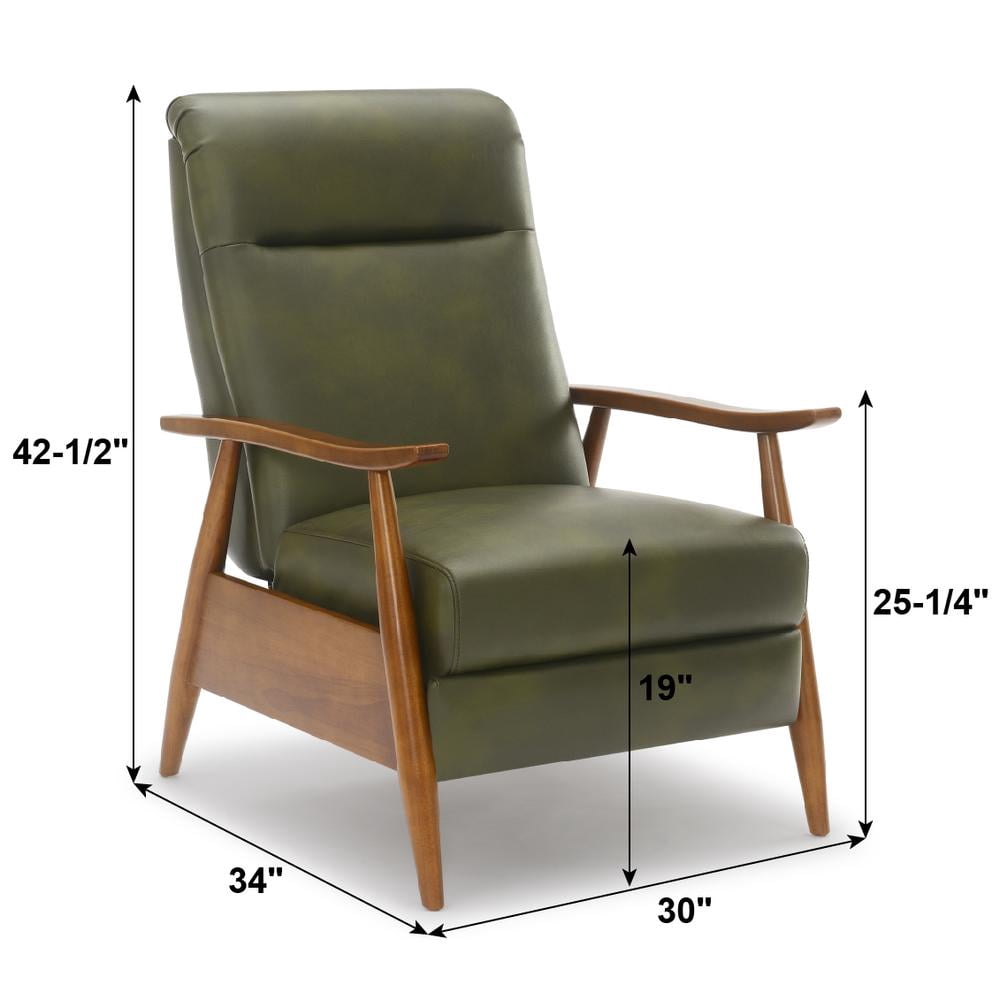 Comfort Pointe Solaris Fern Green Faux Leather Wood Arm Push Back Recliner