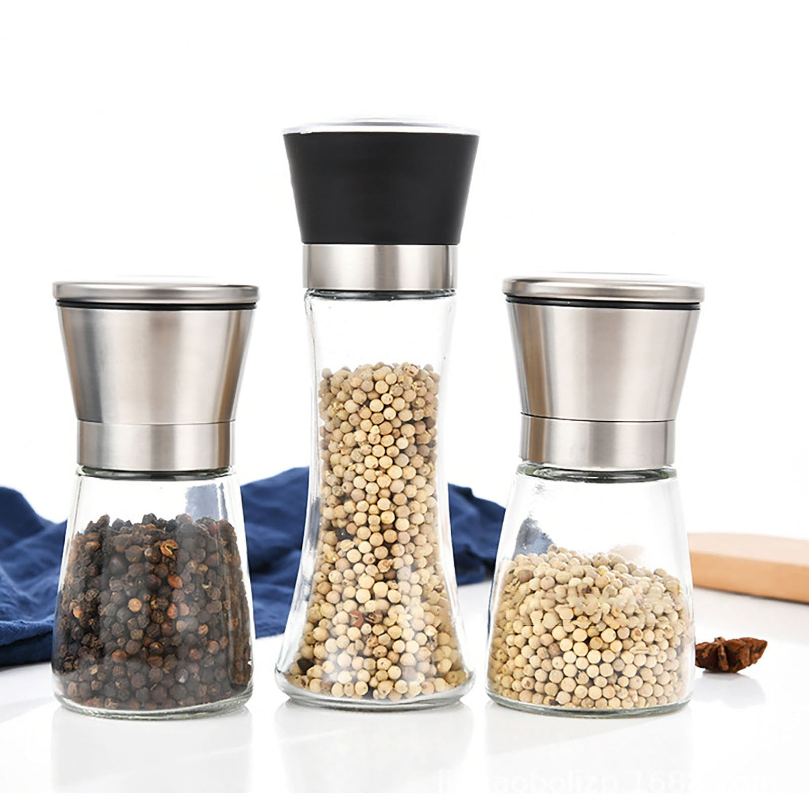 XKHBDL Glass Sea Salt and Pepper Grinder Set of 2 - Adjustable Coarse Mills - Glass Salt and Pepper Shakers - Easy Clean Ceramic Grinders