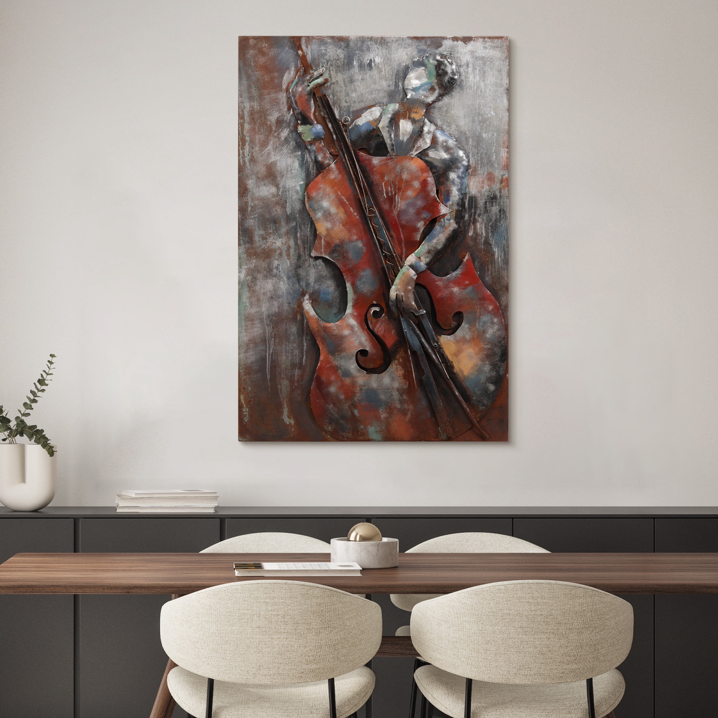 Empire Art "The Bassist" Mixed Media Iron Hand Painted Dimensional Wall Décor
