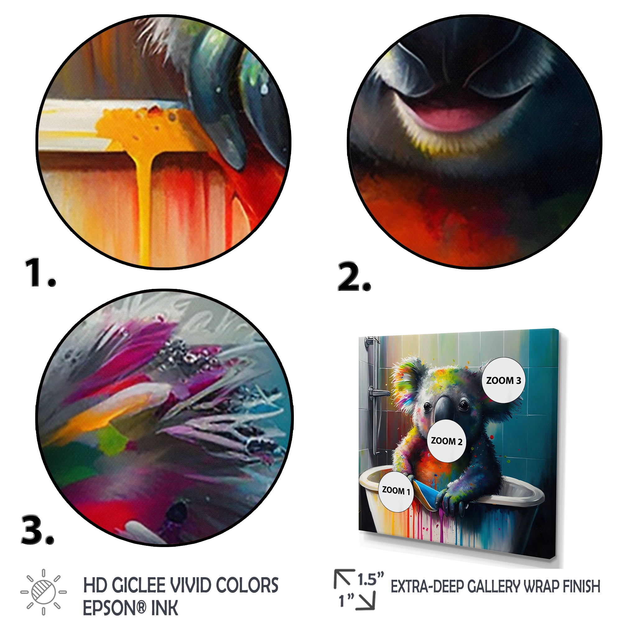Designart Funny Colorful Koala Splashing In The Tub Canvas Wall Art