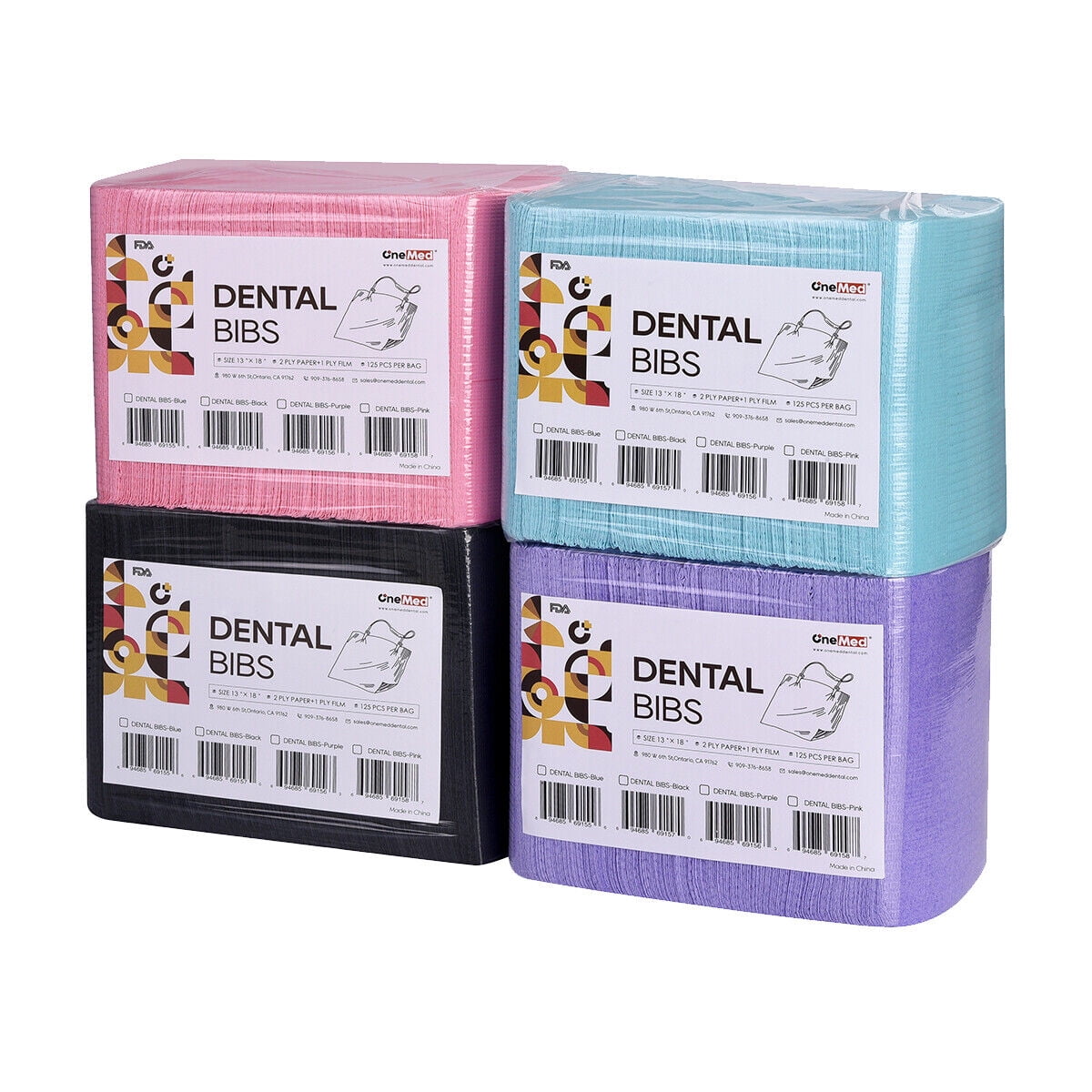 OneMed Disposable Dental Bib 125 Sheet 3Ply Pink 13"x18" Waterproof