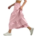 thumbnail image 4 of hengsof Girls Soft Fabric Casual Skirt for 5-14 Years Old Solid Color Elastic Waist Flowy Midi Skirt Everyday Summer Comfort Skirt, 4 of 5