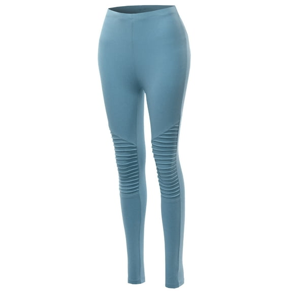 A2Y Women's Solid Basic Cotton Fitted Full Length Moto Leggings Titanium XL