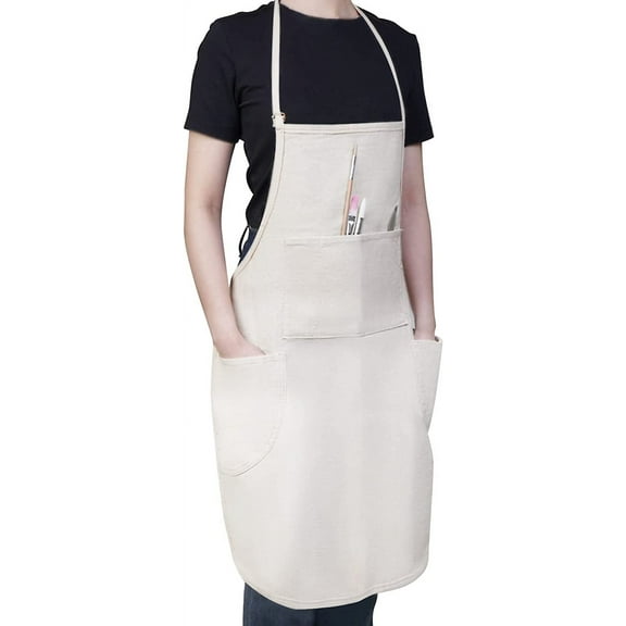 Conda Adjustable Professional Apron With 3 Pockets for Women Men Adults, Natural (1pcs pack)