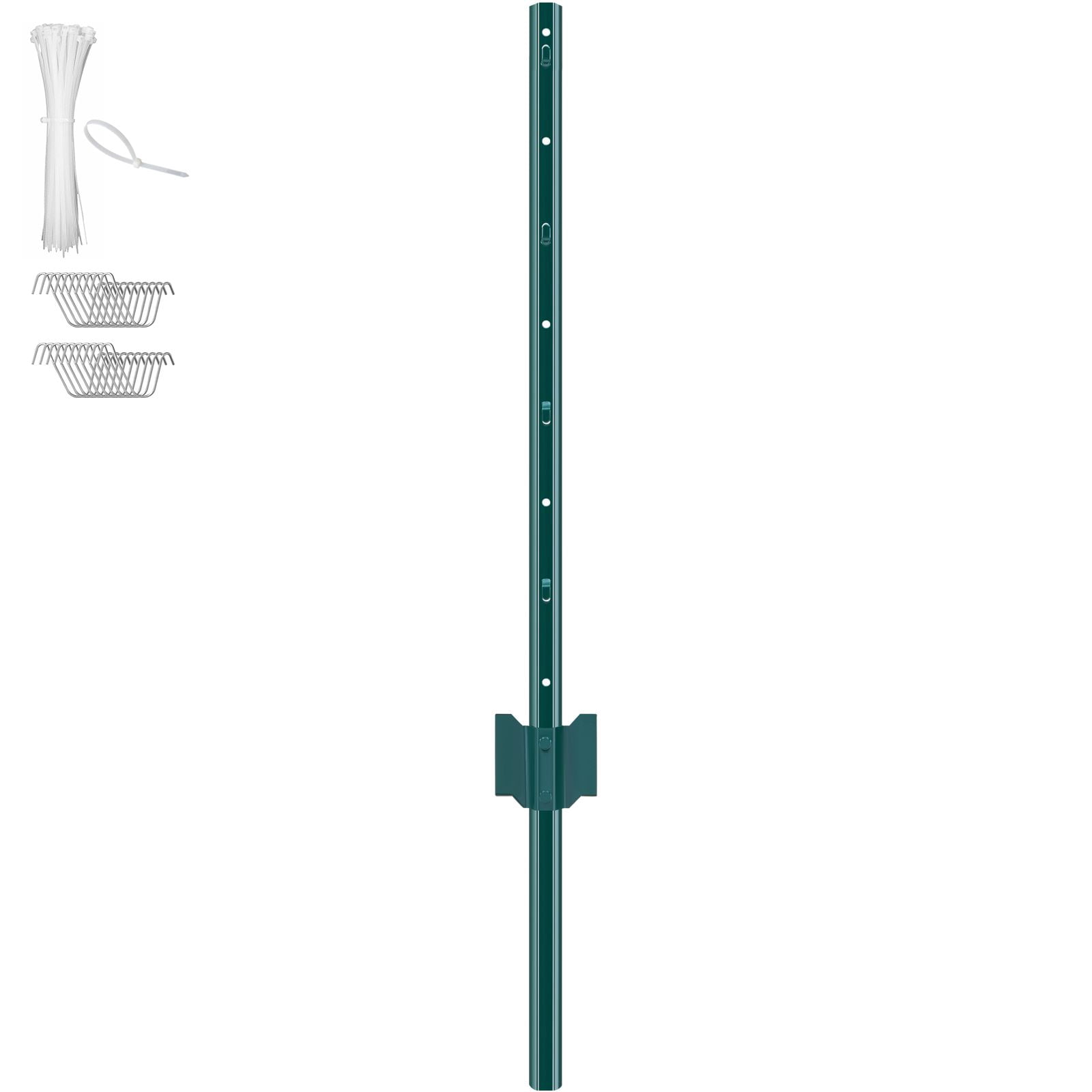 3FT U-Shaped Metal Fence Posts, 2mm Thick Q235 Carbon Steel Powder Coated Fence Stakes with Anchor Plates, Pack of 10 for Garden Yard Farm Vegetable Plot Outdoor Fencing Support