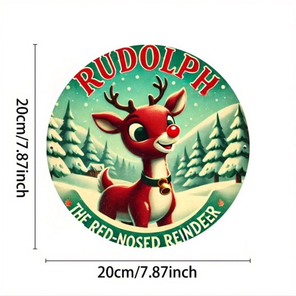 HELLOYOUNG 1pc Vintage Rudolph The Red-Nosed Reindeer Metal Sign Iron Wall Art Decor, No Electricity Needed, Easy Install Festive Christmas Hanging Plaque for Home Garage Holiday