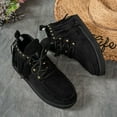 thumbnail image 2 of Womens Vintage Black Fringe Platform Boots Suede Studded Tassel Ankle Booties Lightweight Lace Up Casual Shoes, 2 of 5
