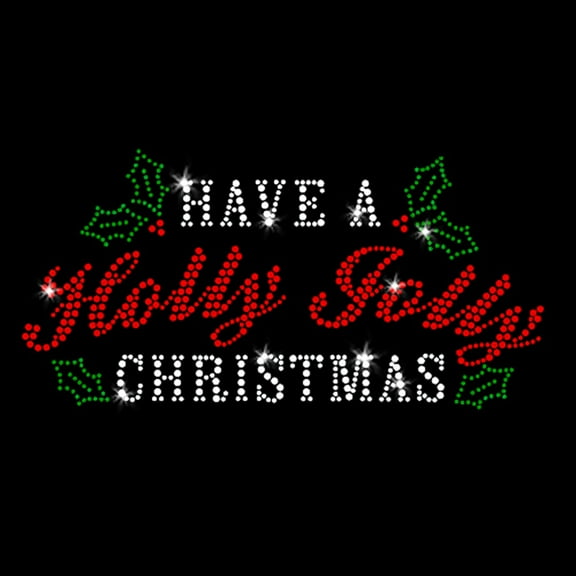 Holly Jolly Christmas Iron-on Clear Rhinestone Crystals Red and Green Rhinestud Transfer by JCS Rhinestones