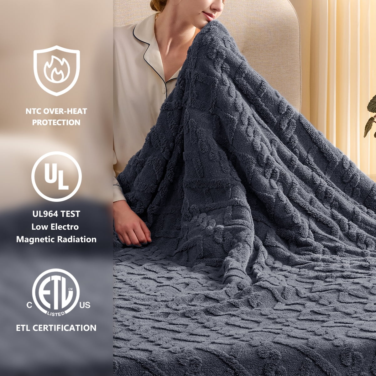 Heated Blanket Electric Full 72"X84", Heating Blanket with 10 Heat Levels 1/2/4/6/8 Hours Auto-Off Overheat Protection, Soft Flannel Sherpa Warm Heater, ETL Certified Grey