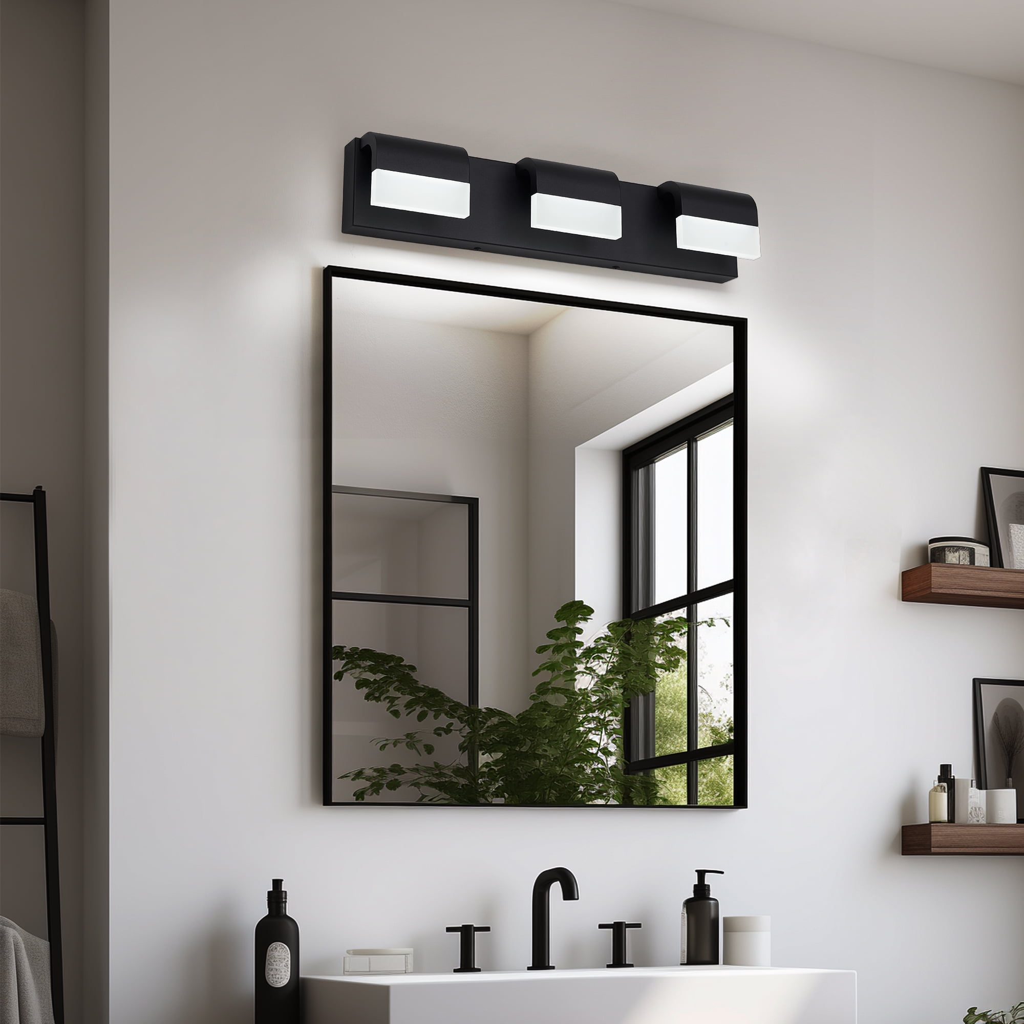 Jopath 3-Light Bathroom Vanity Light, Modern Dimmable LED Wall Mount Lighting Fixture for Bathroom Vanity Mirror Matt Black