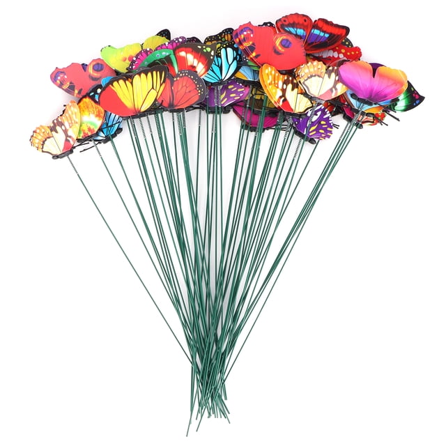 50 estacas de mariposas de simulación para decoración de jardín al aire libre.