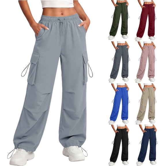 Cargo Pants for Women Ihhxva Elastic Waist Quick Dry Trousers Multi Pocket Work Lightweight Straight Leg Hiking Outdoor Travel S-2XL