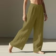 thumbnail image 2 of APEXFWDT Women's Cotton Linen Wide-Leg Pants Casual Loose Pleated Front Trousers Elastic Waist Palazzo Trousers with Pockets,XXXL,Army Green, 2 of 8