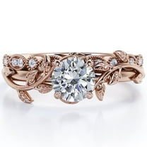 JeenMata Nature Inspired 1.75 Carat Round Cut Moissanite 4 Prong Milgrain Filigree Wedding Set In 18K Rose Gold Plating Over Silver