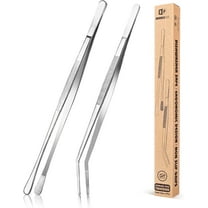 Bundlepro 2 Pack 12'' Stainless Steel Kitchen Fine Food Tweezers Tongs for Feeding Planting,Silver
