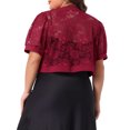 thumbnail image 3 of Agnes Orinda Women's Plus Size Cropped Cardigans Open Front Short Sleeve Floral Lace Sheer Bolero Shrugs 4X Burgundy, 3 of 6