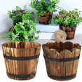 thumbnail image 3 of Wooden Bucket Barrel Planters Rustic Flower Pots Boxes Container with Drain Hole for Patio Garden Outdoor Indoor Home Decor, 3 of 6
