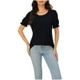 thumbnail image 2 of Xixinqiwan Short Sleeve Shirt for Women Solid Round Neck T Shirts Summer Casual Loose Basic Tee Tops, 2 of 3