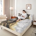 thumbnail image 4 of jejeloiu Retro Marble Texture Queen Sheet Sets,Modern Fulid Ink Flat Sheet,Black Gold White Queen Fitted Sheet For Men Women,Super Cozy Room Decor,4-Piece, 4 of 7