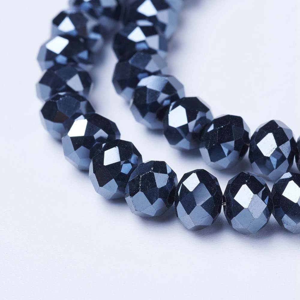 Electroplate Glass Beads Strands Pearl Luster Plated Faceted Rondelle Black 10x8mm Hole: 1mm 60~61pcs/strand 46~48cm