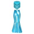 thumbnail image 4 of Aislor Girls 2 Pcs 70s Disco Outfits Metallic Gloss Sleeveless Tassels Top with Split Bell-bottom Pants Dance Outift Blue 10, 4 of 7