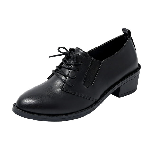 Chaussures Noires pour Femmes, Mocassins en Cuir Décontractés Tendance à Bout Rond et Talon Bas