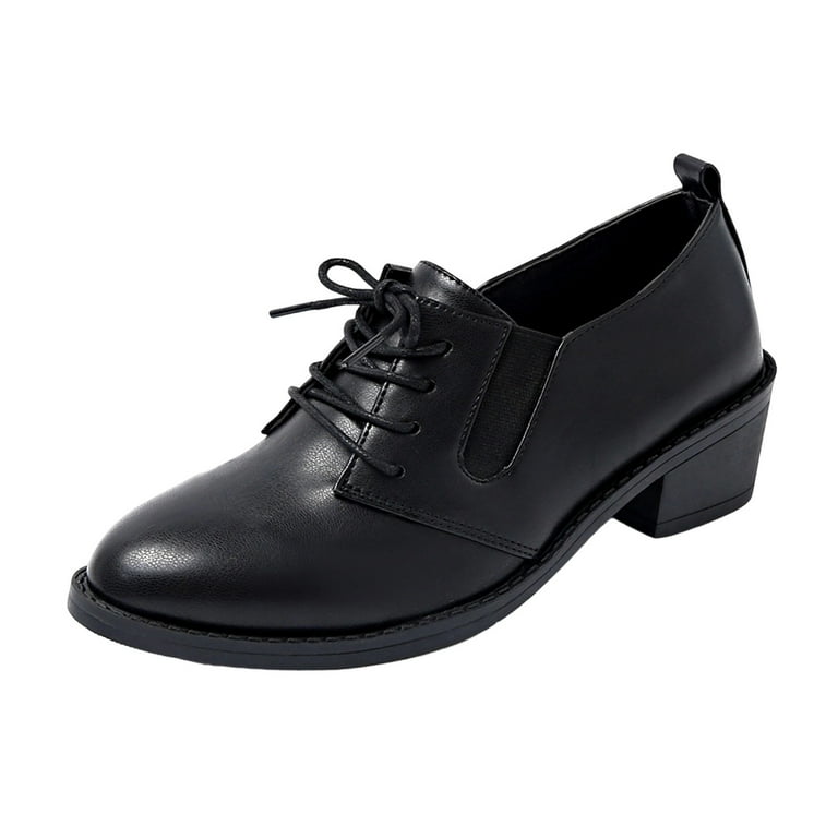 women's black dress shoes with laces Women's Leather Bow Dress Shoes with Med Heels