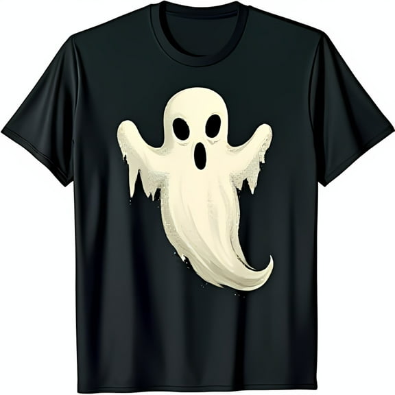 Spooky Black T-Shirt with White Ghost Graphic for Halloween Fun