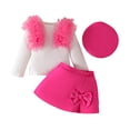 thumbnail image 2 of Amidoa Girls 2 Piece Outfits Fall Winter Clothes Solid Color Bow Long Sleeve Top and Casual Pants Kids Clothing Sets Size Hot Pink 12-18 Month, 2 of 8