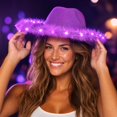 thumbnail image 5 of LED Light Up Cowboy Hat for Adults, Purple Western Cowboy Hat With Feather Trim, Lighted Party Cowgirl Hat for Holiday Night Event, 5 of 6