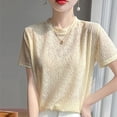 thumbnail image 4 of Mittory Women's Knit Blouse Elegant Short Sleeve Round Neck Loose Jacquard Top Dressy Office Work Shirt, 4 of 4