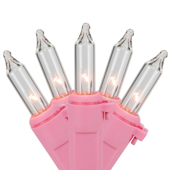 Northlight 100-Count Clear Mini Christmas Light Set 20ft Pink Wire - 20'