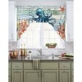 thumbnail image 2 of Octopus Coastal Kitchen Swag Valances for Windows, Summer Beach Ocean Coral Wooden Swag Valances Curtains for Living Room, Rod Pocket Window Treatments for Bathroom, Bedroom, Cafe, 56"x36", 2 of 6