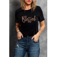 thumbnail image 1 of ABPHQTO Camiseta de manga corta con estampado de leopardo bendito negro para mujer, 1 of 5