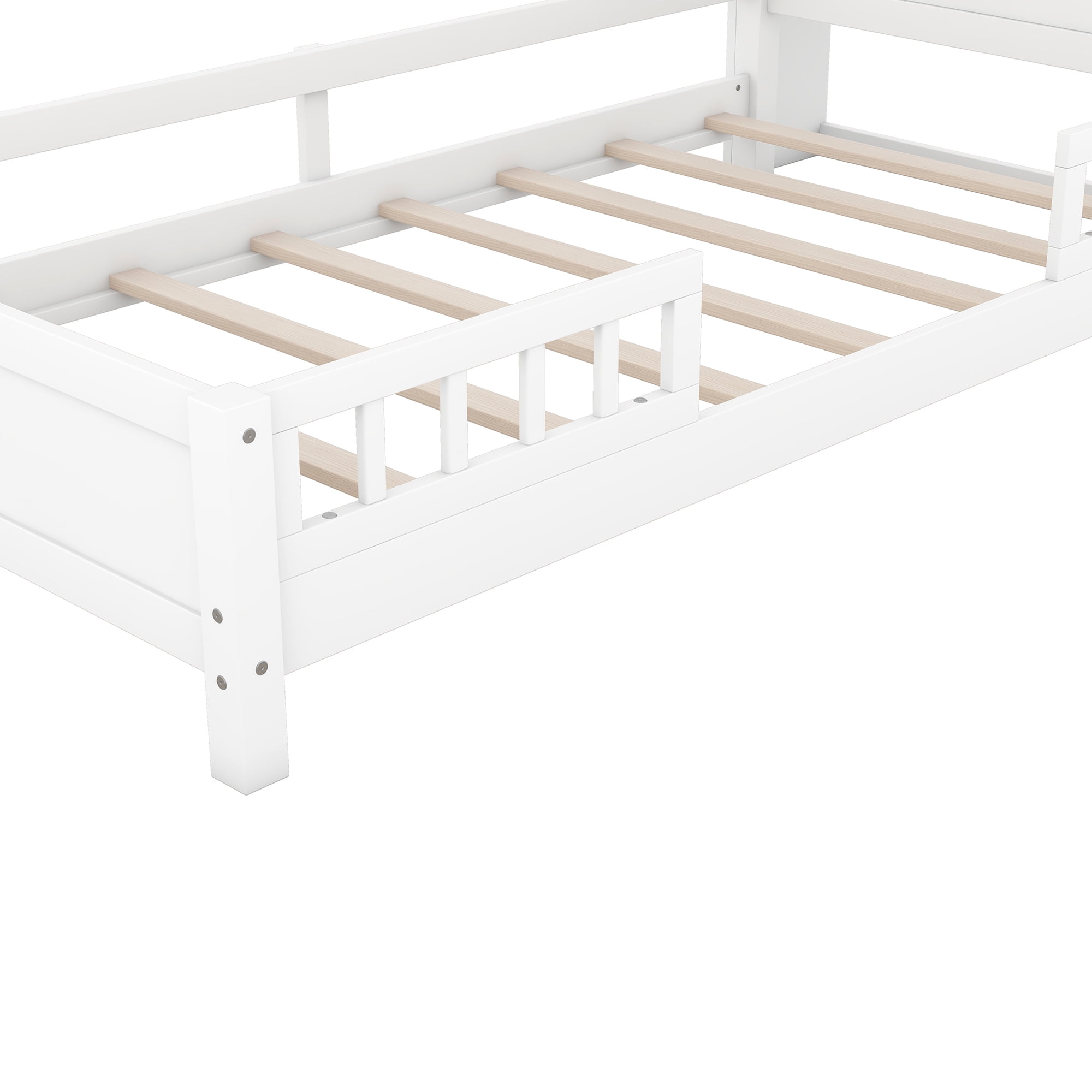 Euroco Wood Twin Size Platform Bed with Storage Headboard, Shelves and LED Light, White