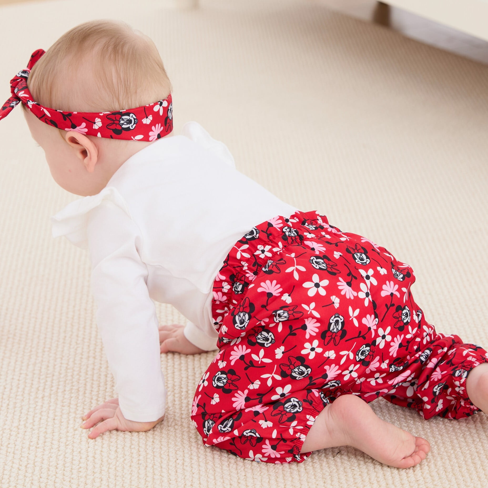 Disney Baby Clothes 3pcs Minnie Graphic Romper Bodysuit Floral Pants Outfit Set with Headband Gifts Newborn Infant