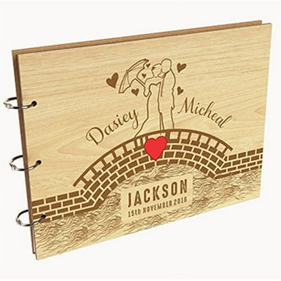Darling Souvenir Personalized Engraved Laser Cut Wedding Guest Book Wooden Cover Sign-in Book Registry Guestbook Scrapbook-WE