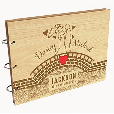 Darling Souvenir Personalized Engraved Laser Cut Wedding Guest Book Wooden Cover Sign-in Book Registry Guestbook Scrapbook-WE