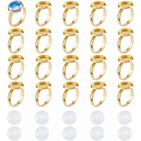 DIY Blank Dome 304 Stainless Steel Open Cuff Ring Jewelry Making Kit Real 18K Gold Plated Inner Diameter: 17mm Tray: 12mm