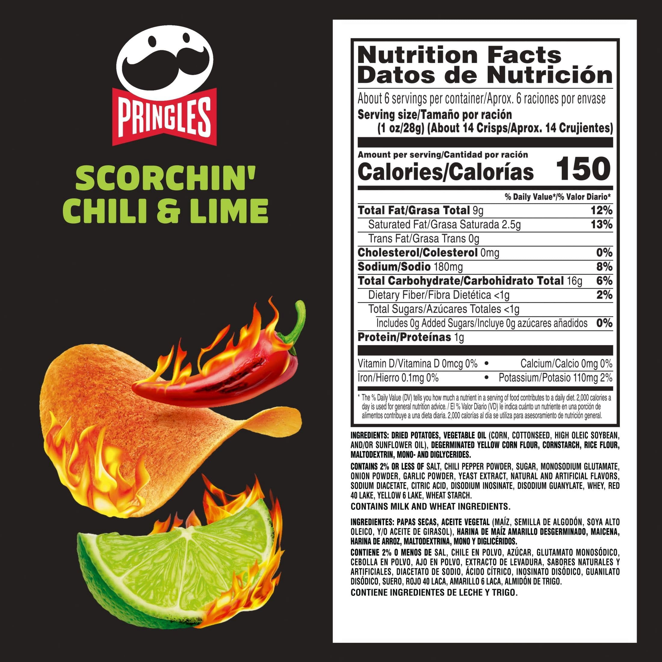 Pringles Scorchin' Chili & Lime Potato Crisps, 5.5 oz (Pack of 2) with By The Cup Mints