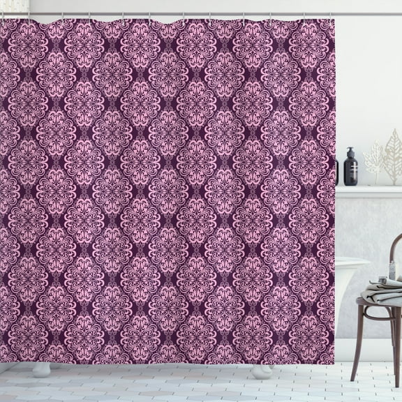 Ambesonne Plum Pink Shower Curtain, Damask Floral Swirls, 69"Wx84"L, Plum and Pale Pink