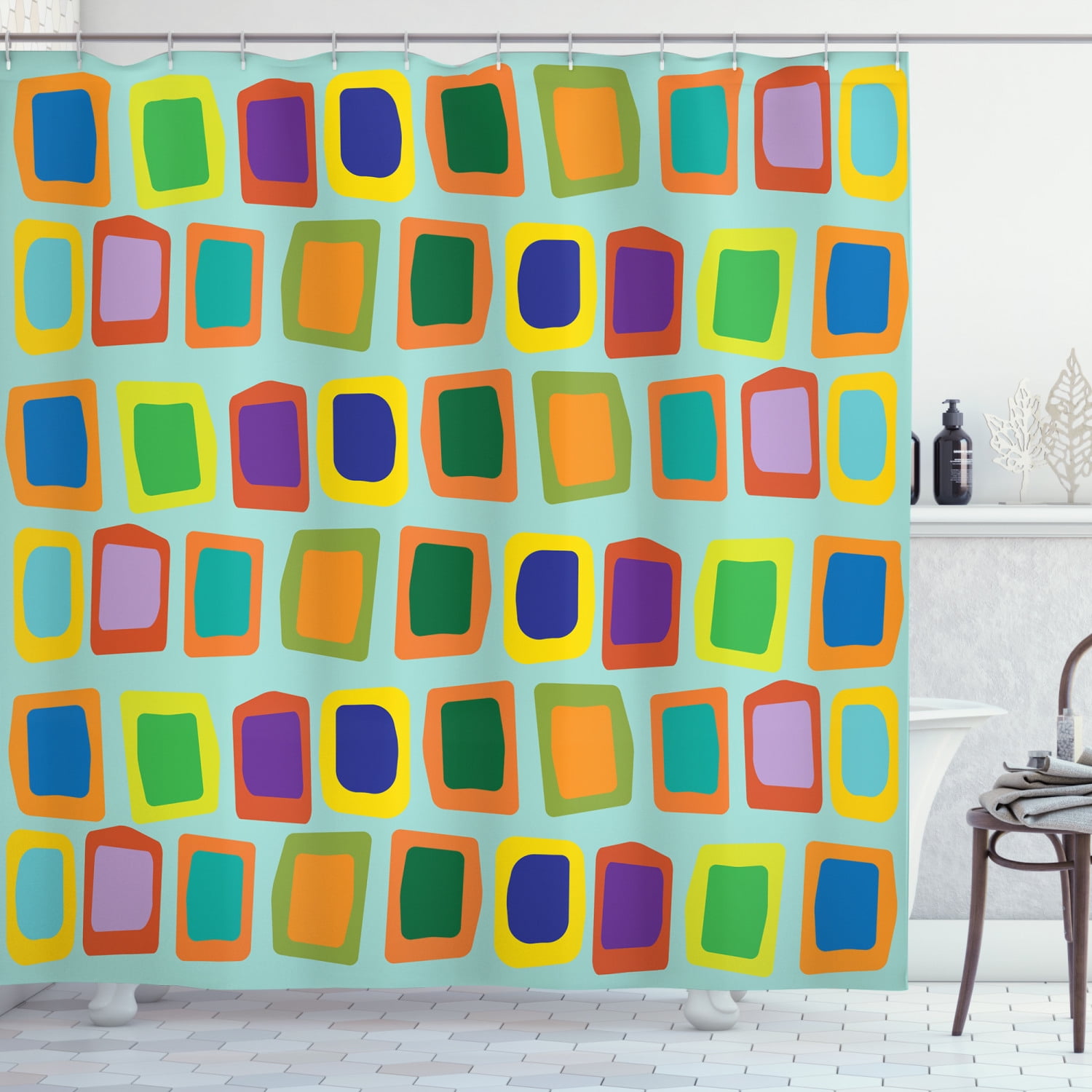 Colorful Shower Curtain, Modern Abstract Illustration with Various