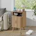 thumbnail image 4 of Alohappy Fluted Nightstand with Charging Station, Mid Century Modern End Table with Sliding Tambour Doors, Curved Wood Side Table with Storage for Bedroom, Living Room, Natural Oak, 4 of 9