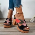thumbnail image 2 of Rokment Womens Color Block Leaves High Heels Dress Sandals Beach Boho Trendy Leather Platform Chunky Heeled Slip on Comfortable Casual Backless Dressy Slides Summer Shoes Black Size 6, 2 of 6