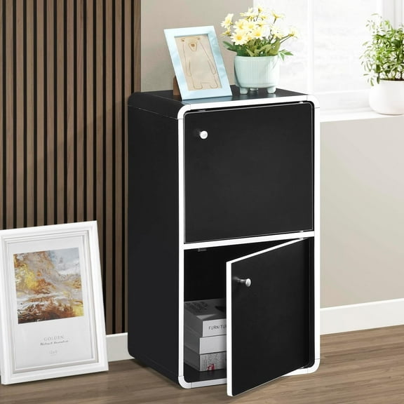 ZYPPP Dothan Wood 2-Cubed Closed Bookcase - Storage Shelf Organizer Bookshelf (Black)