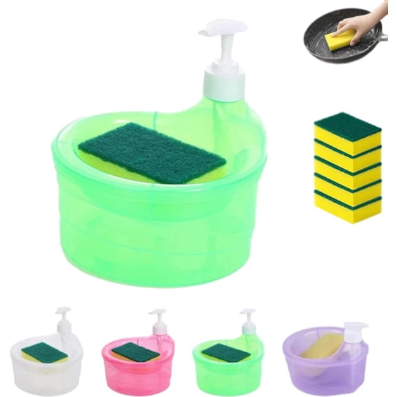 Washing Soap Dispenser Bowl, 2 in 1 Dish Soap Dispenser and Sponge Holder for Kitchen, Push-Type Dishwashing Soap Dispenser, Space Saving Hand Soap Dispenser Manual Tool for Bathroom (Green 1)