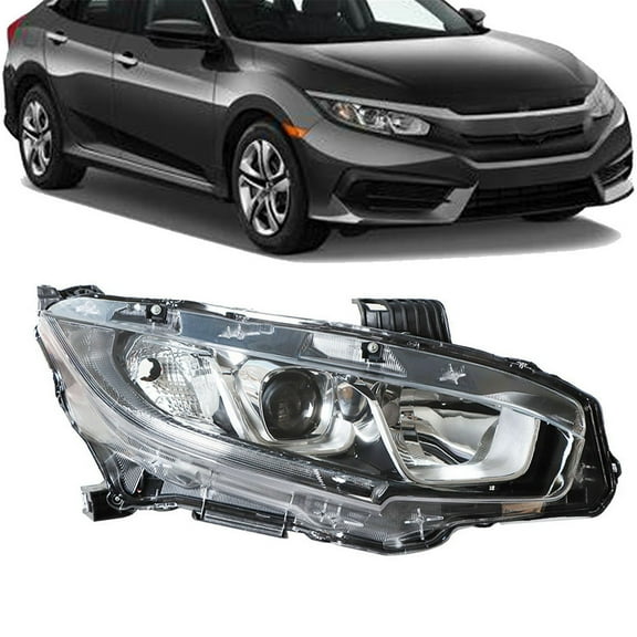 LABLT Chrome Headlight Fit For 2016-2018 Honda Civic Halogen Projector Passenger Side
